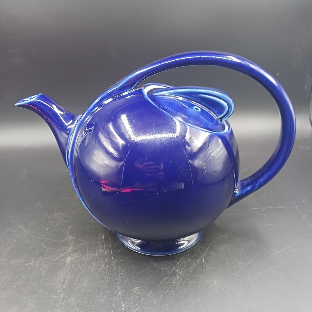 Hall Pottery TeaPot MCM Atomic Art Deco Airflow 6 Cup Cobalt Blue VTG Retro